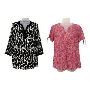 Talbots Red Black Floral Paisley 3/4 and Short Sleeve Small